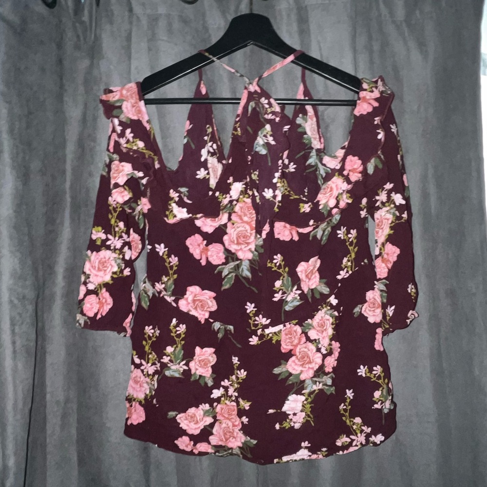 American Eagle Outfitters Burgundy Floral Blouse - Picture 3 of 5